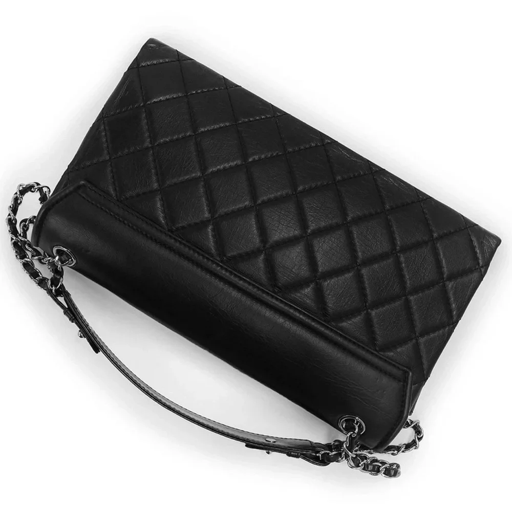 Chanel Black Leather Shoulder Bag with Silver Accents